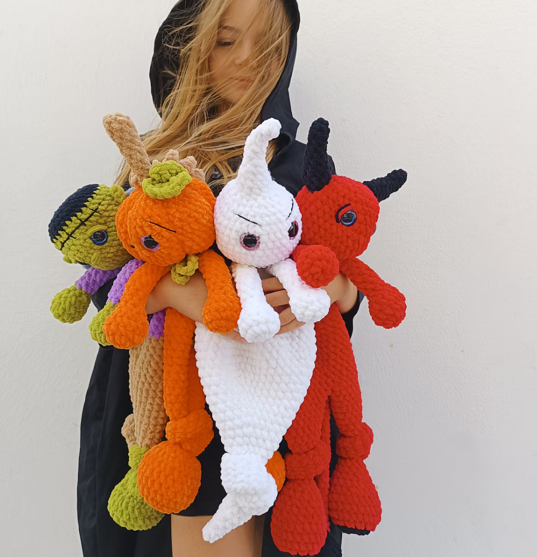 Halloween Snuggler Crochet Pattern: Devil, Pumpkin, Ghost, Frankie