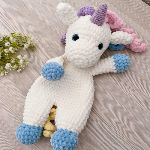Crochet unicorn snuggler pattern Unicorn baby lovey pattern