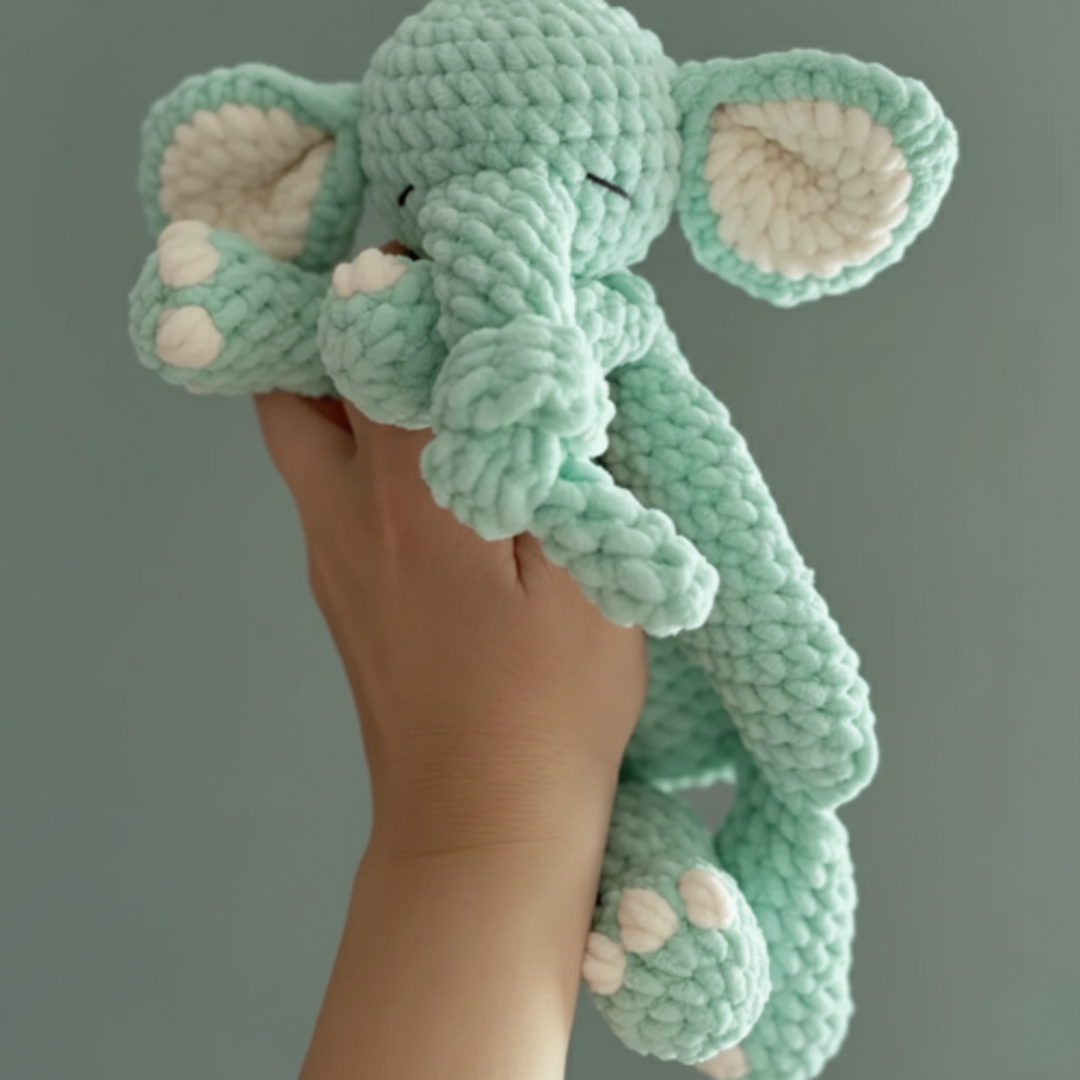 Crochet snuggler pattern, elephant, plush - PDF in English